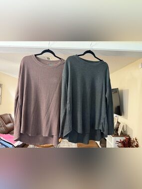 Terra & Sky Gray Knit Tops with Logo Tag